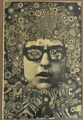 BOB DYLAN BLOWIN' IN THE MIND ORIGINAL 1967 MARTIN SHARP GOLD FOIL POSTER