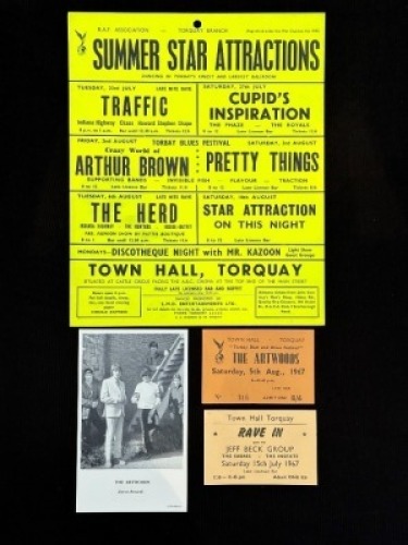 TORQUAY TOWN HALL 1960S - HANDBILL / MINI POSTER INC PRETTY THINGS / TICKET STUBS.