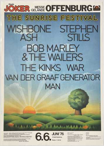 BOB MARLEY AND THE WAILERS - ORIGINAL JUNE 1976 SUNRISE FESTIVAL POSTER.
