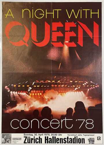 QUEEN - ORIGINAL 1978 ZURICH CONCERT POSTER.